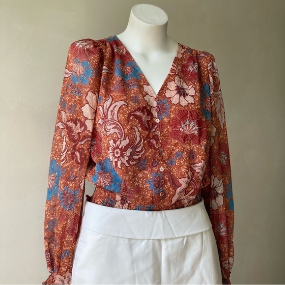 Joie Tops - Joie | Burnt Sienna Floral Breezy Crop Tuck Waist Button Down Blouse